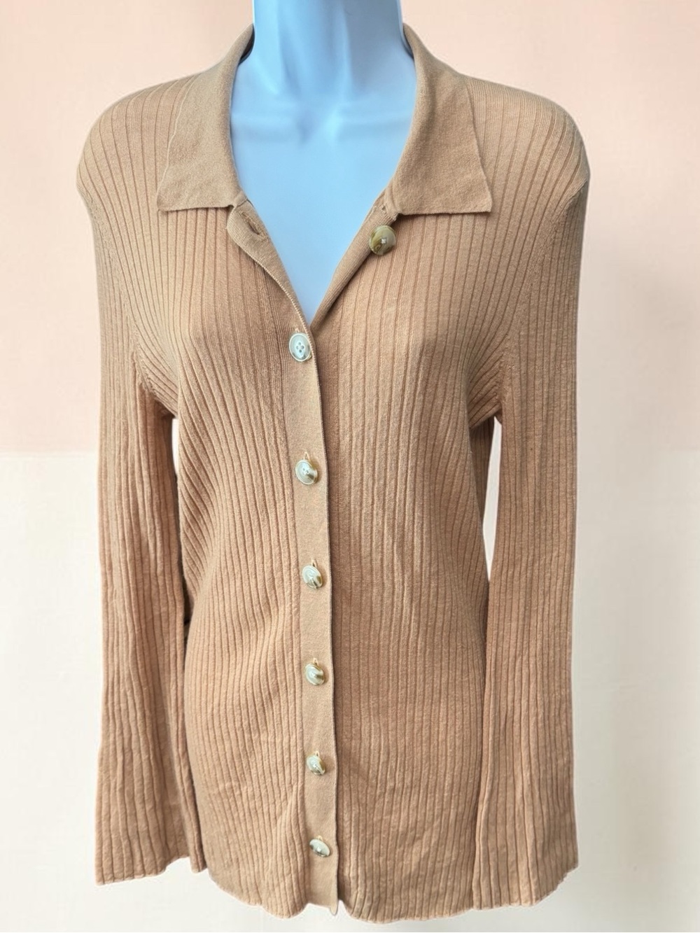 Loulou Studio Ribbed Button-Front Cardigan in Camel